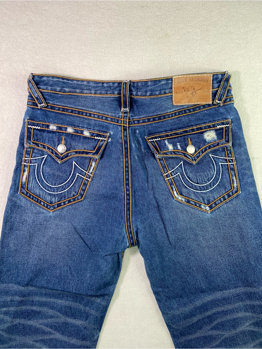 True Religion Made in USA World Tour Distressed Jeans Horseshoe Pockets Y2K